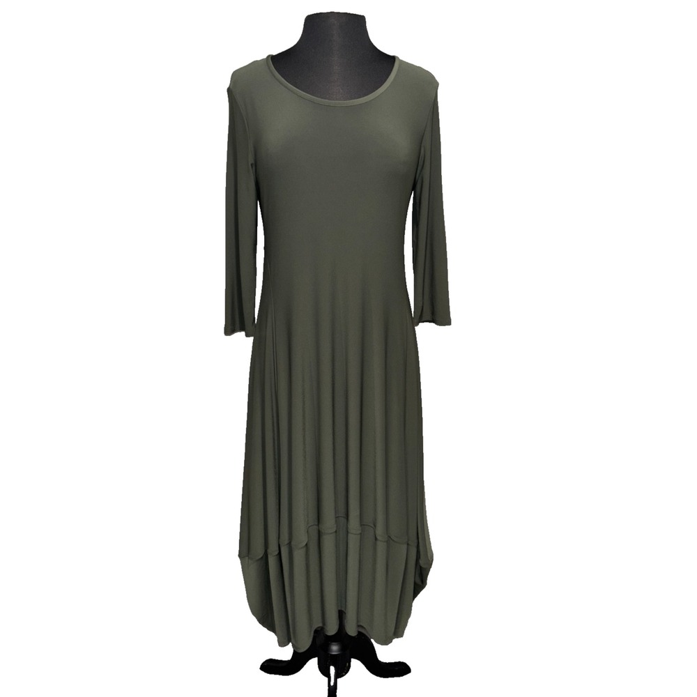 Olive Green Maxi Dress by JJ Size Small Scoop Neck Lagenlook Boho NWT